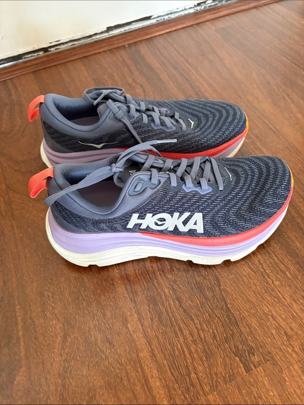 Gaviota 5 Hoka Women's Athletic Sneakers in Navy with Coral and Lavender Accents